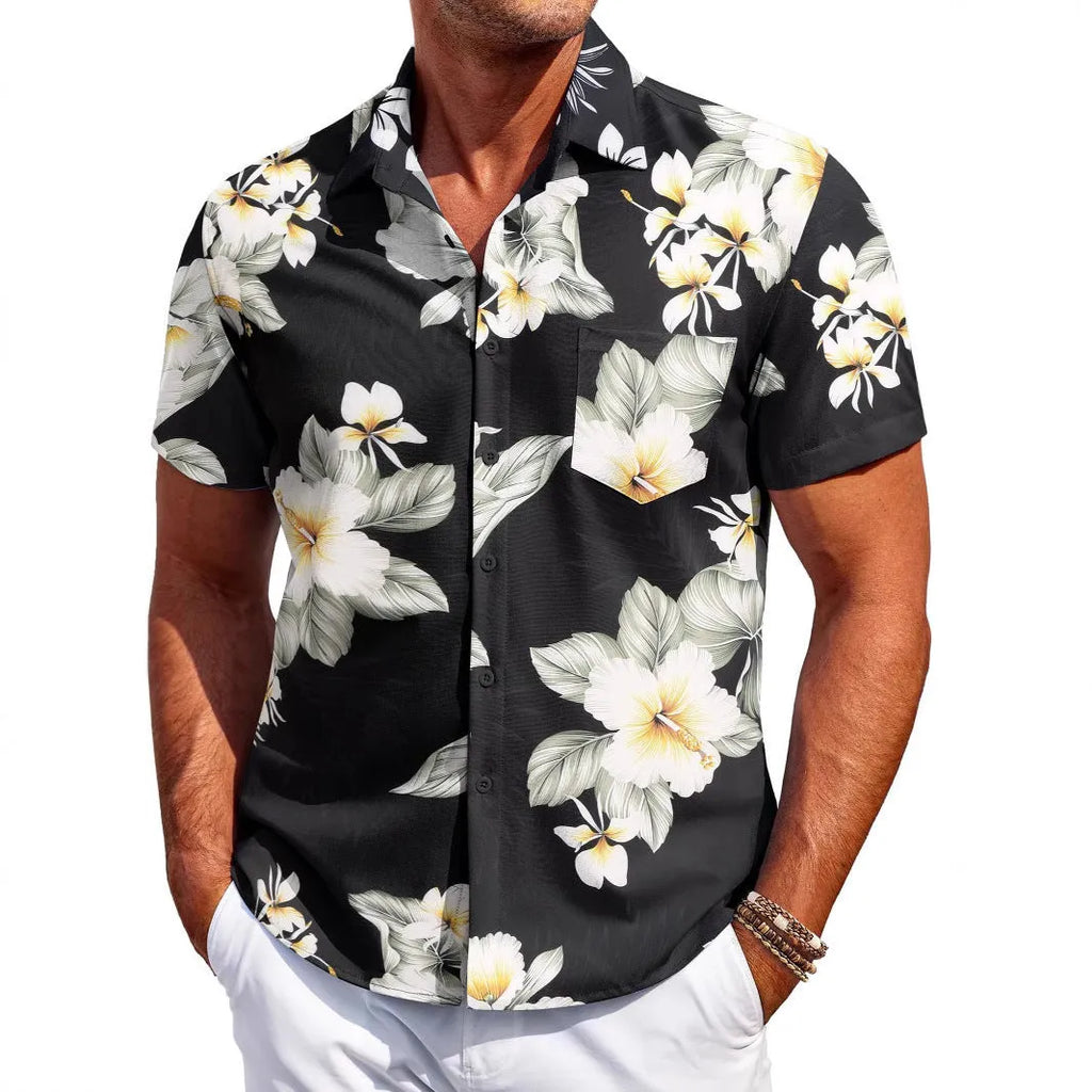 Men's slim fit Hawaiian cardigan short sleeve shirt in various colours