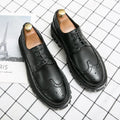 Men's black and brown breathable brogue shoes with round toe design and artificial PU upper