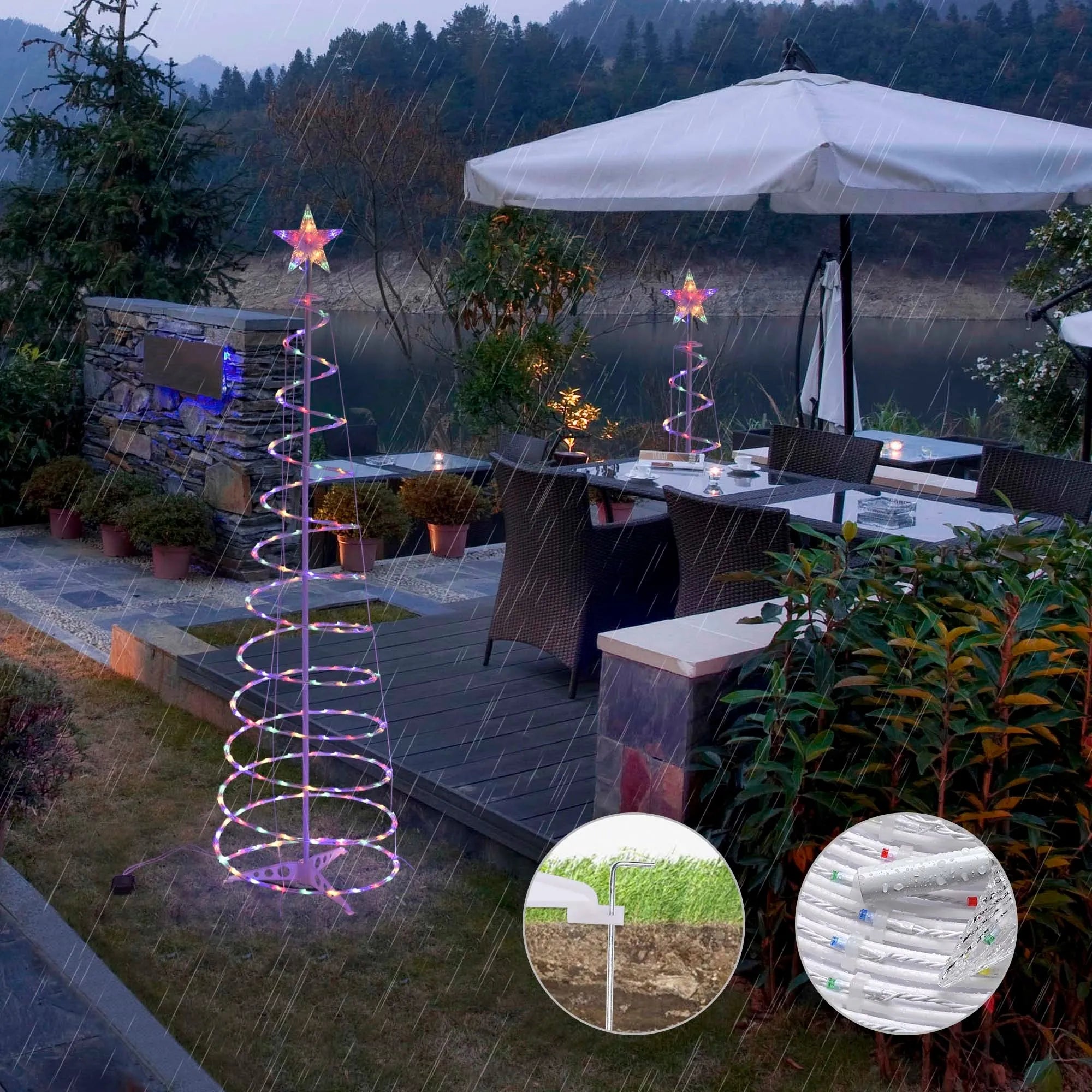 6-foot tall foldable LED spiral Christmas tree light with remote control for indoor and outdoor holiday decoration