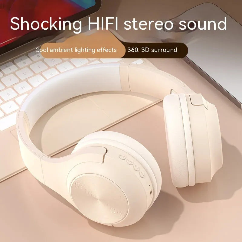 A creative head-mounted wireless Bluetooth headset in youth green colour with its matching charging case.