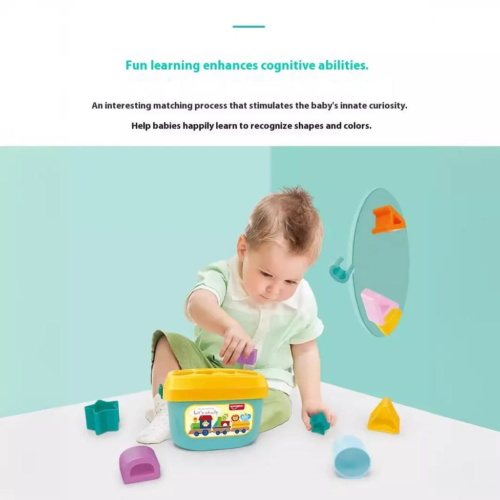 Six-sided box building blocks toy with shape matching feature, plastic, for children aged 4-6 years old, Qizhi building block box colour