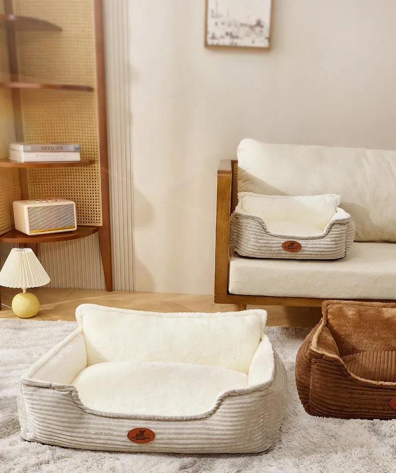 Removable washable pet bed cushion for small medium dogs cats in coffee or white colour