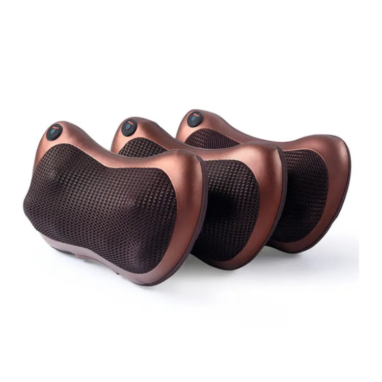 Brown genuine leather smart shoulder and neck massage pillow with 8 heads, for home and car use.