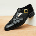 Men's black and brown genuine leather sandals with rubber soles for summer business casual wear