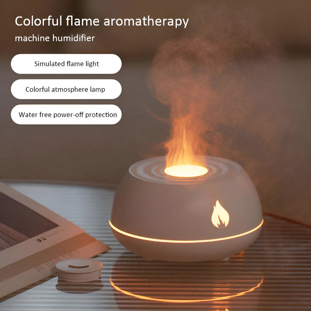 Black 130ml flame humidifier aromatherapy diffuser with 7 colour lights and USB power
