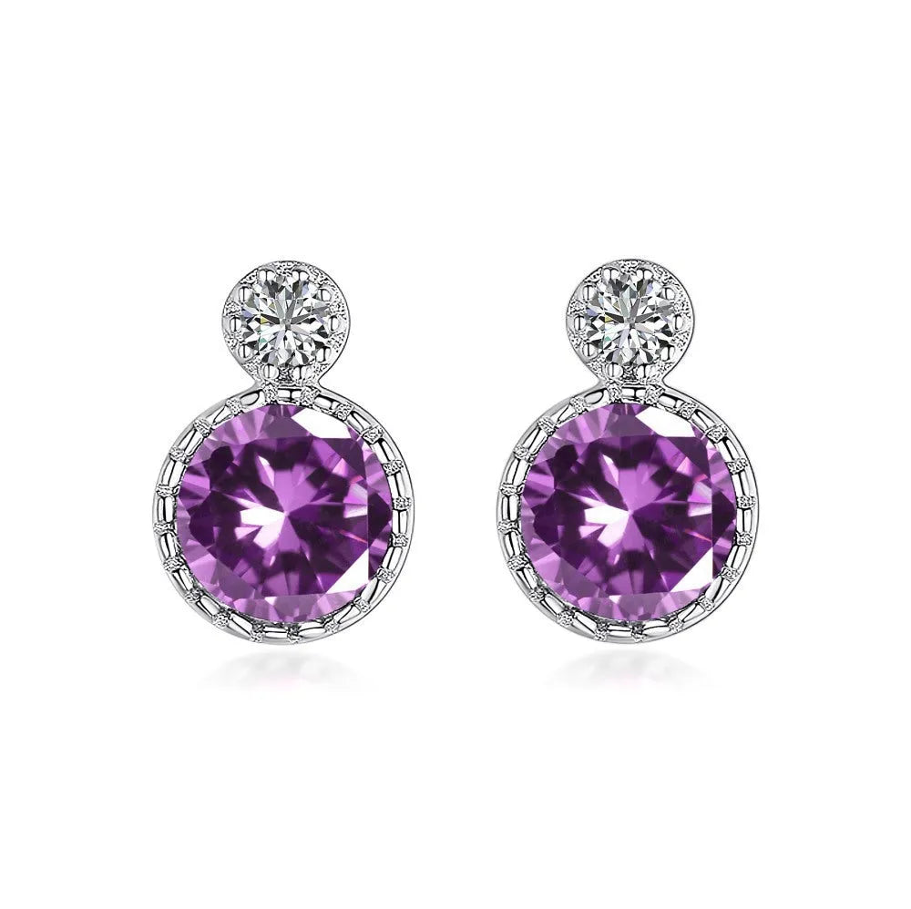 925 sterling silver geometric round stud earrings for women, electroplated finish, pair of two silver tone studs.