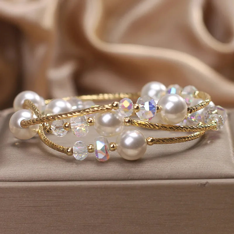 White agate multi-layer winding bracelet for women, ethnic style, light luxury
