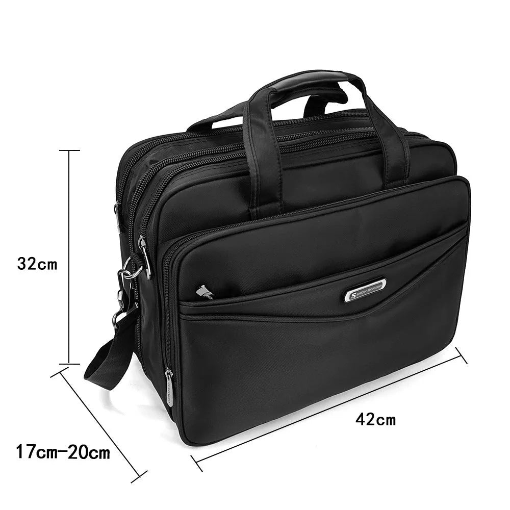 Black Oxford cloth laptop briefcase, expanding business bag in 16 inch and 17 inch sizes