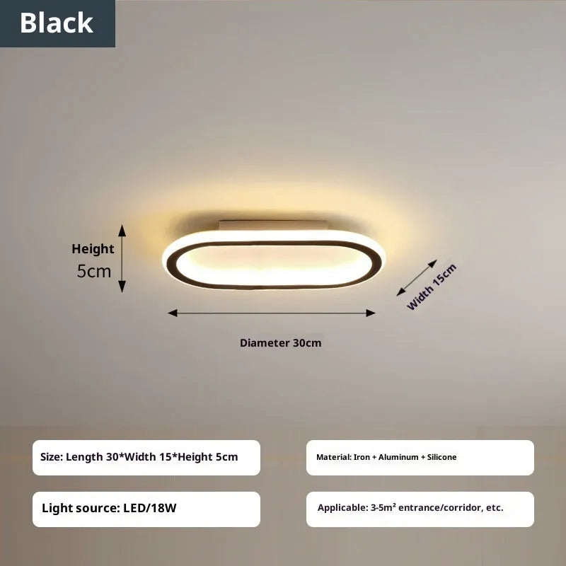 Black rectangular ceiling lamp, 30cm x 5cm, full spectrum LED white light, for balcony and corridor