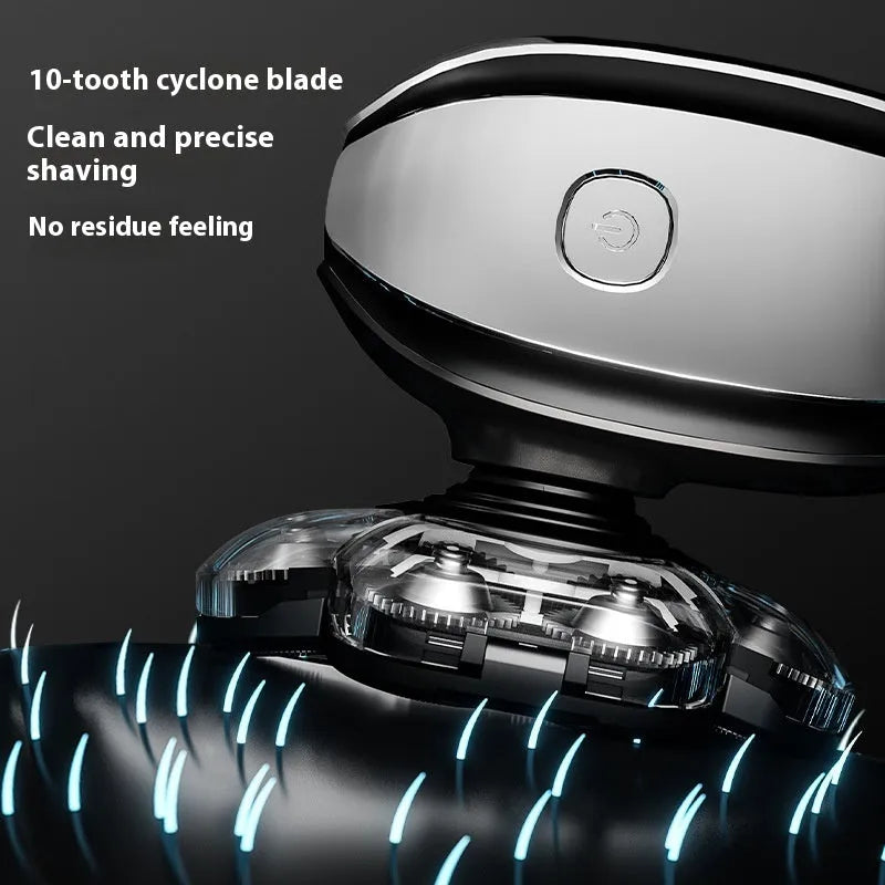 Black rechargeable 6-in-1 multifunctional hair clipper and shaver kit with attachments laid out.