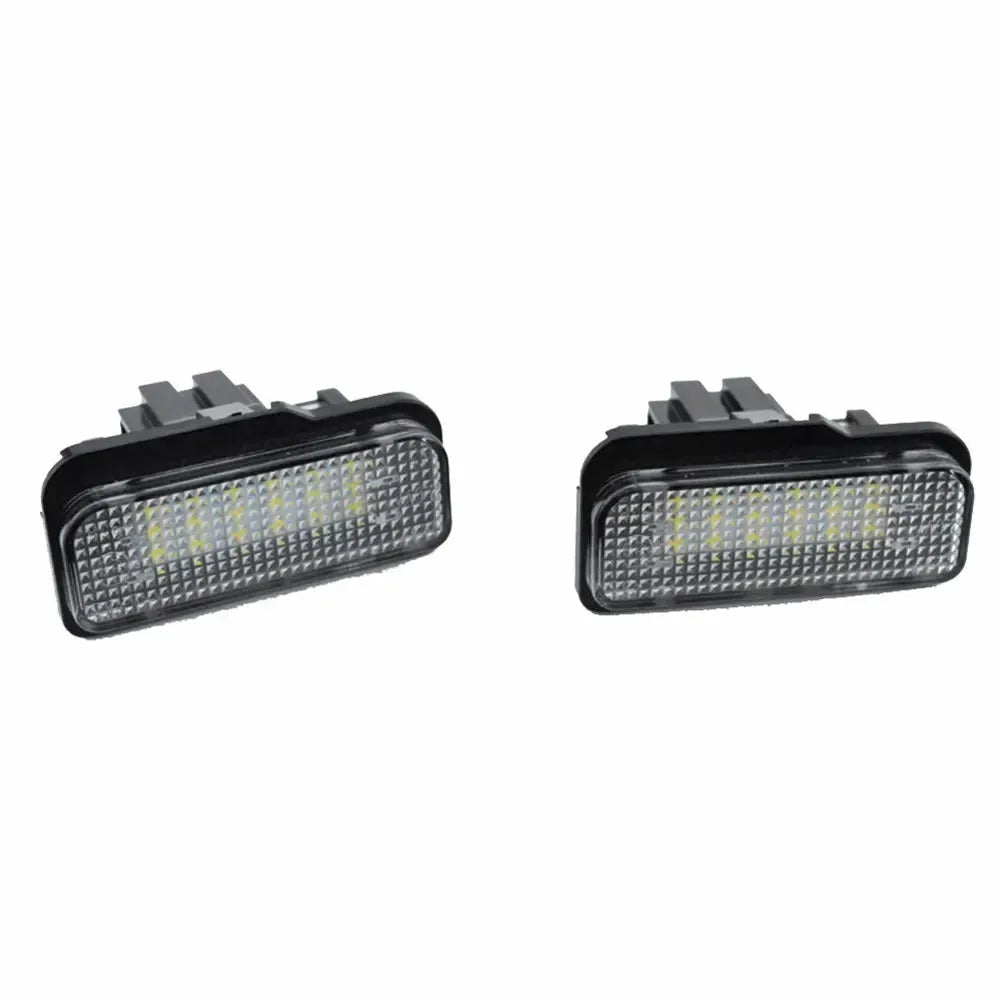 Mercedes-Benz LED number plate light unit with 18 white SMD LEDs, showing dimensions.