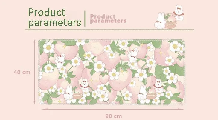 Large colourful flower pattern mouse pad on a wooden desk with keyboard and mouse.