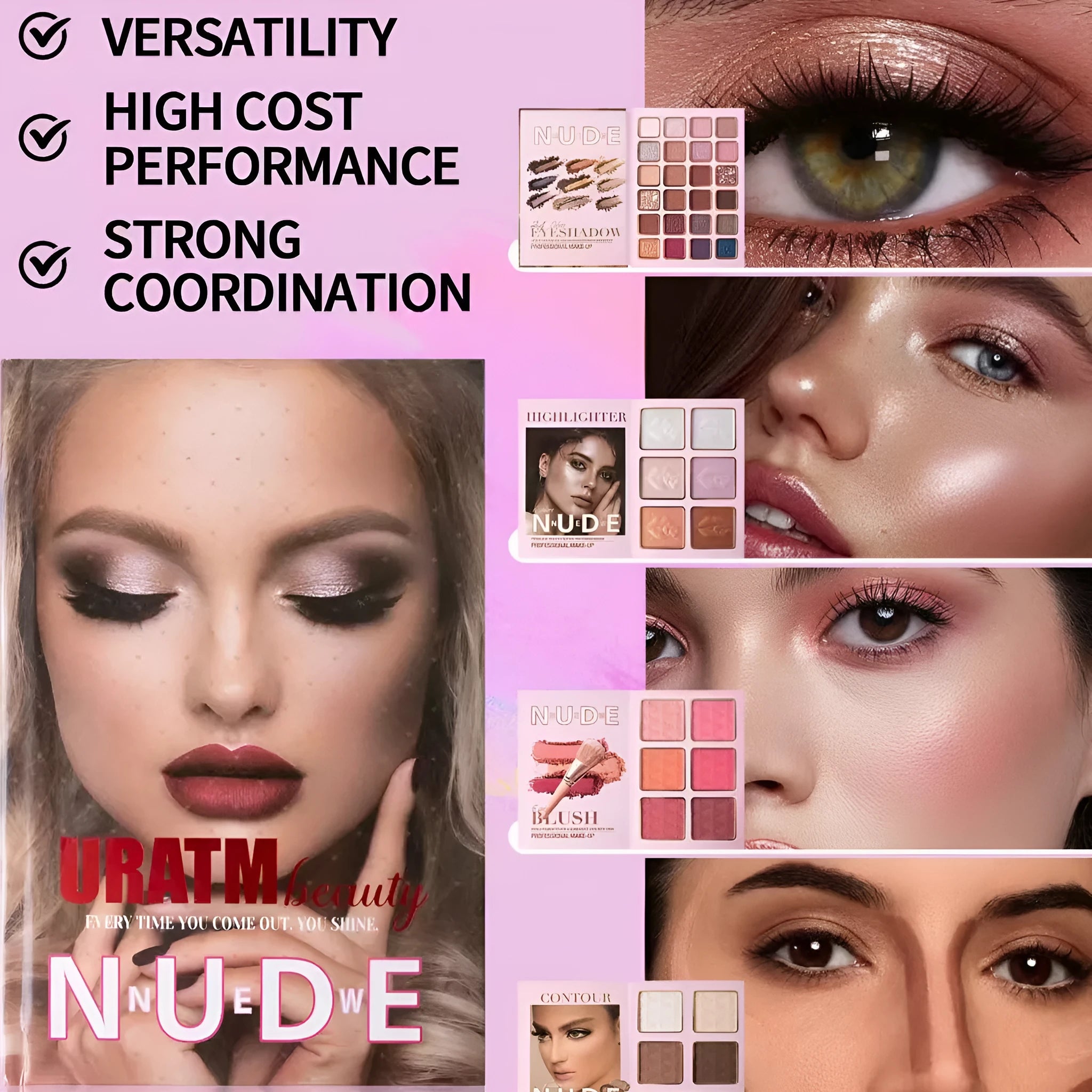 Multifunctional eye shadow plate with matte shimmer blush highlight integrated makeup set in colour U137A