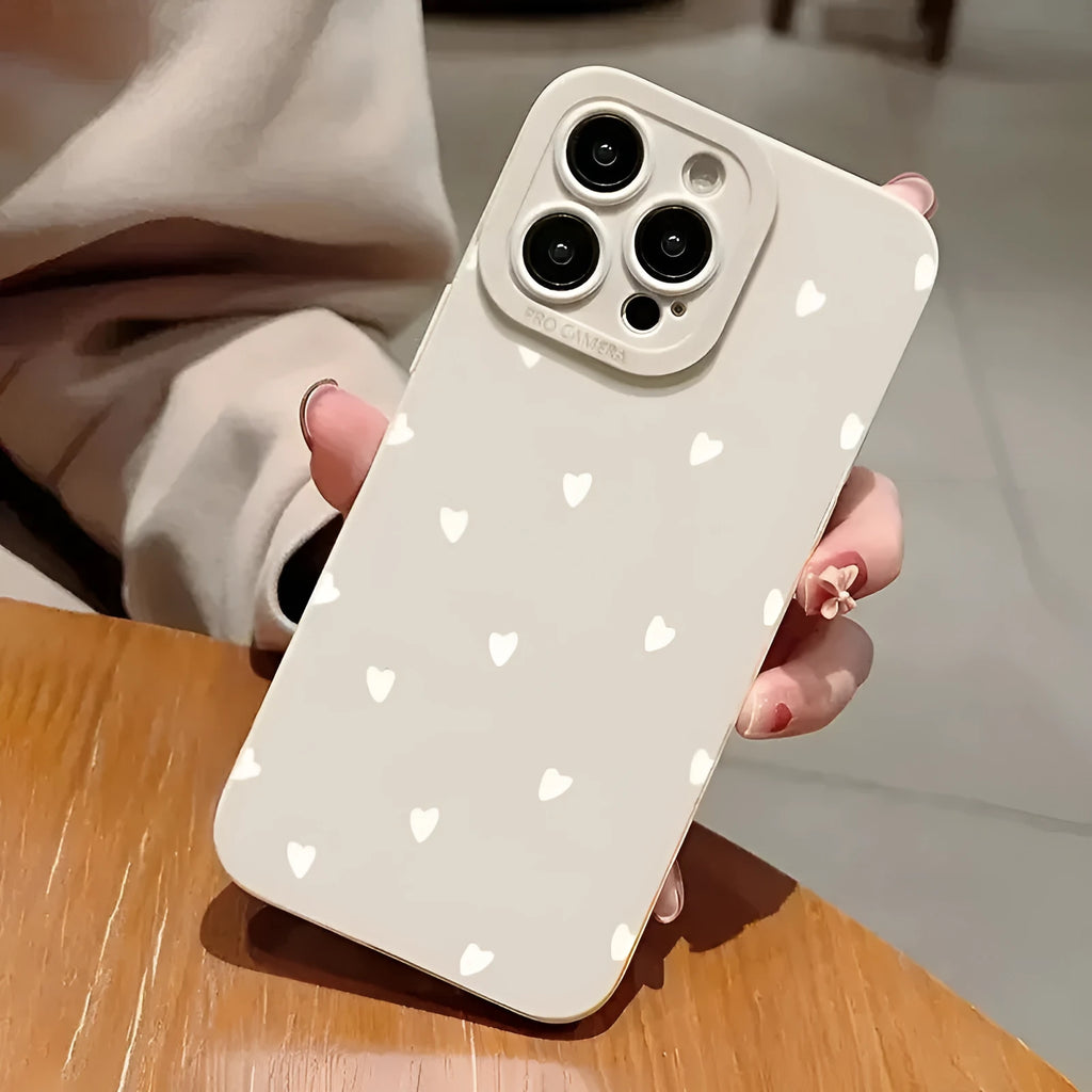 White pupils S039 white heart TPU phone back cover for iPhone showing white heart design on white background