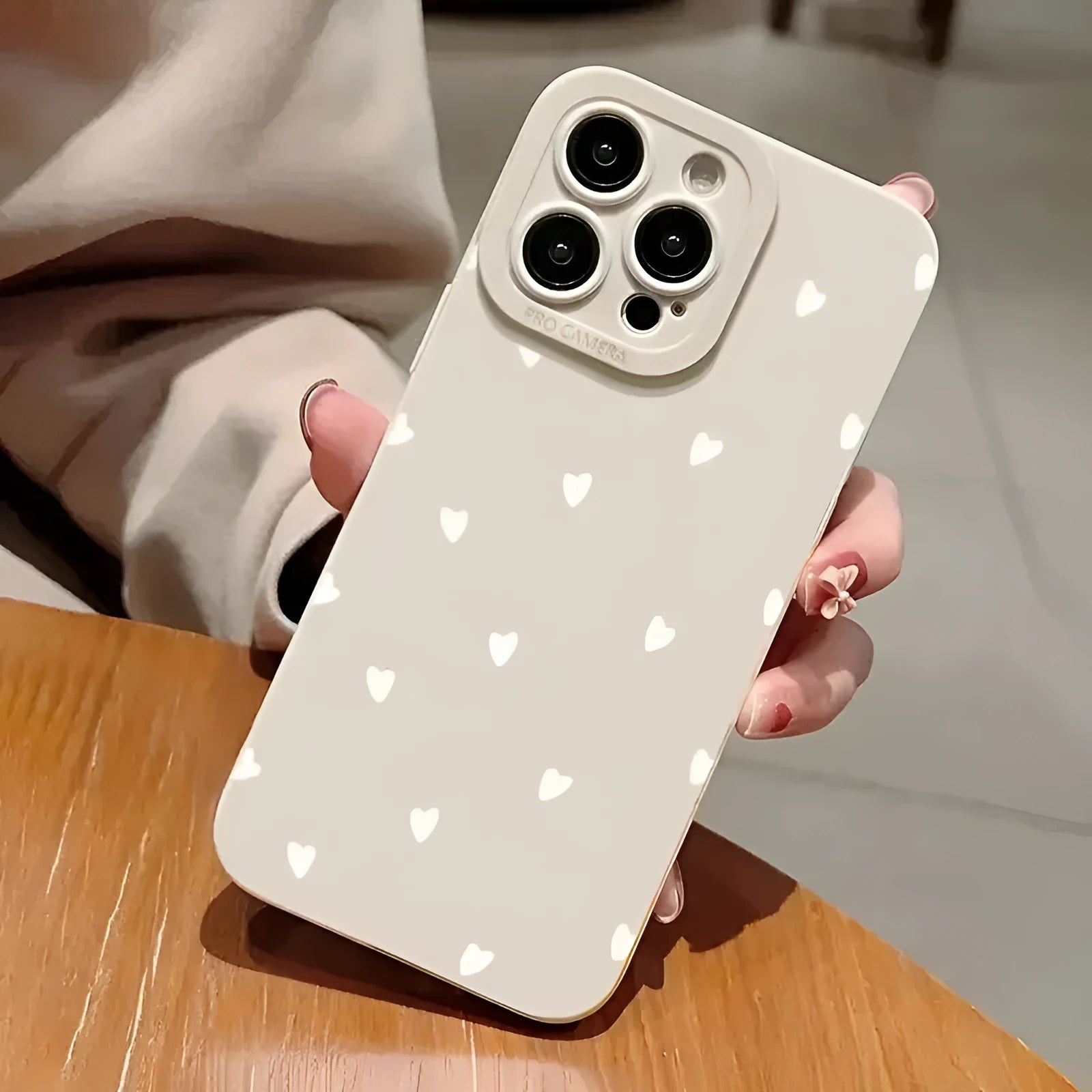 White pupils S039 white heart TPU phone back cover for iPhone showing white heart design on white background