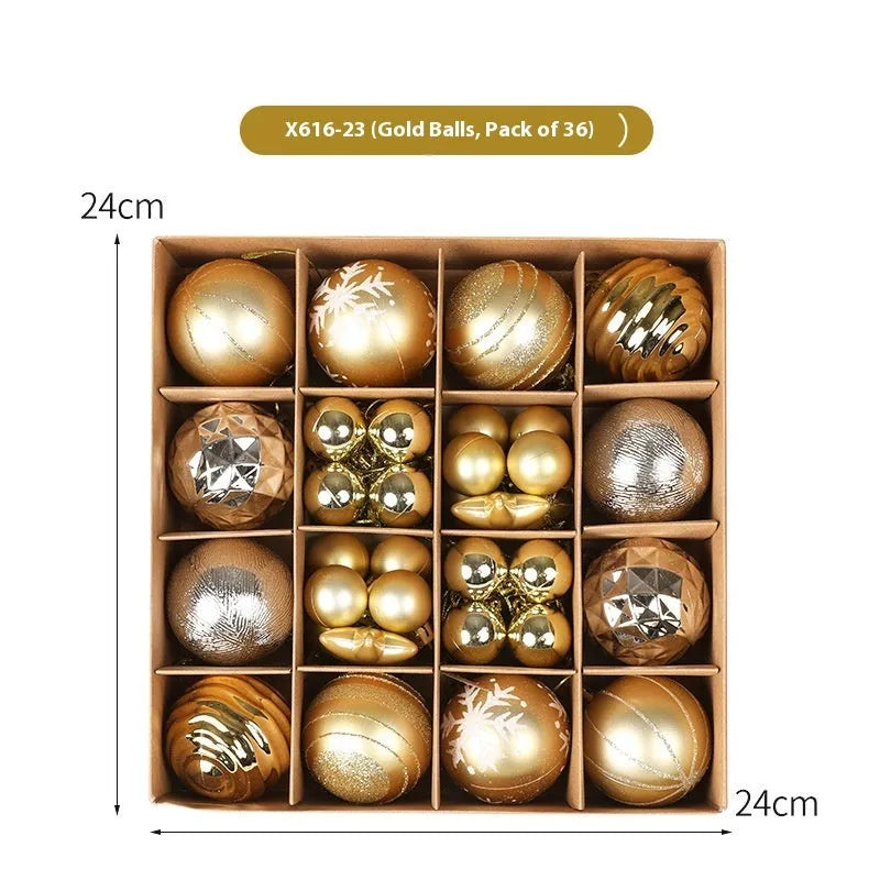 Set of 36 electroplated plastic Christmas tree pendant balls in silver colour with shiny metallic finish