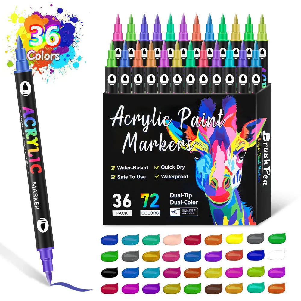 Double-headed acrylic marker pens with washable opaque ink in various colours for fabric and art projects