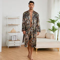Men's tiger print bathrobe set with long sleeves and matching shorts