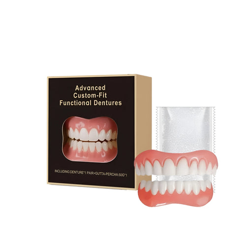 Upper and lower custom-fit functional dentures with gutta percha material for dental prosthetics