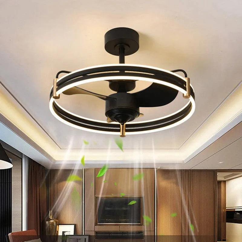 Variable frequency electric fan integrated ceiling light, 60cm diameter, black finish, with ABS blades and acrylic lampshade
