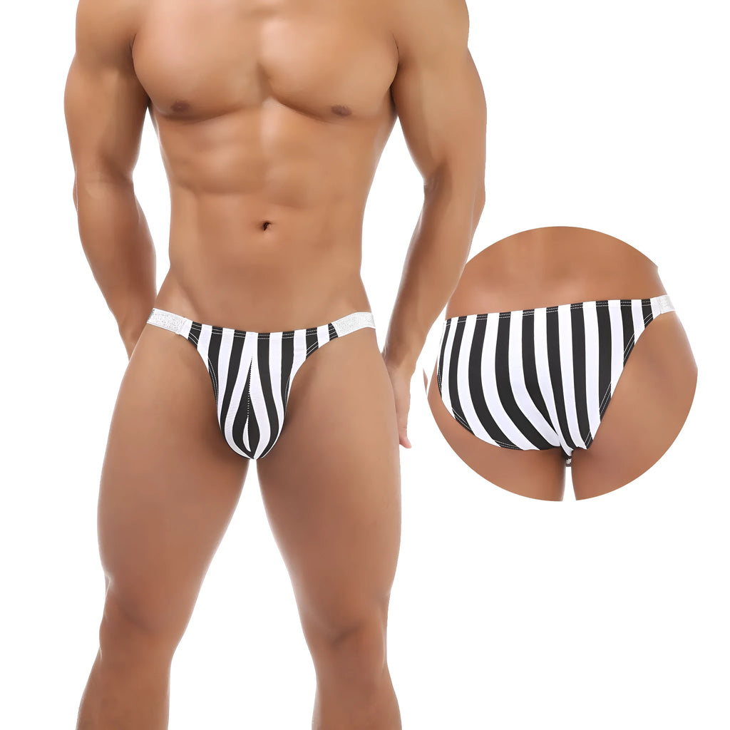 Men's low waist briefs with zebra stripe pattern and U pouch design