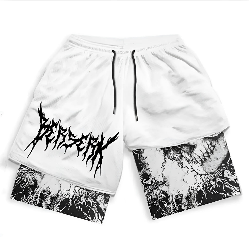 3D digital printing double-layer beach pants for men in black polyester, front view