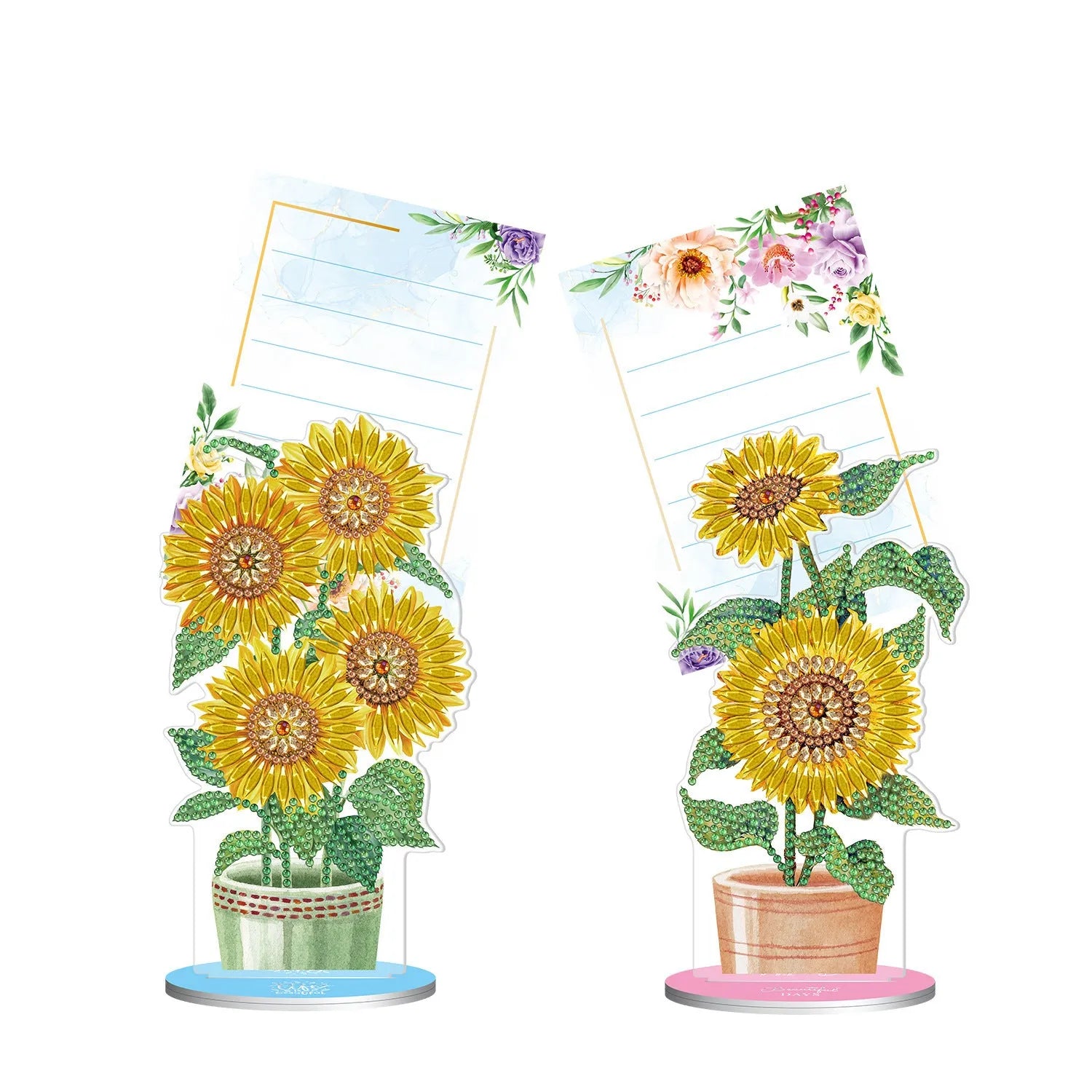 Handcrafted frameless diamond painting note clip desktop decoration on a wooden surface.