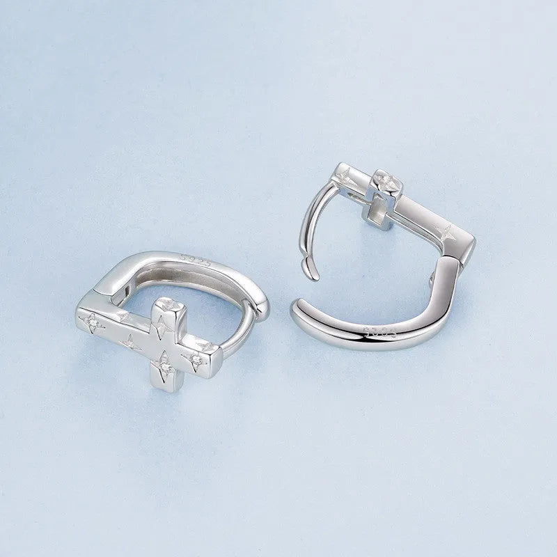 Original S925 sterling silver star cross ear clip for women, European American style, BSE1250 colour, one pair