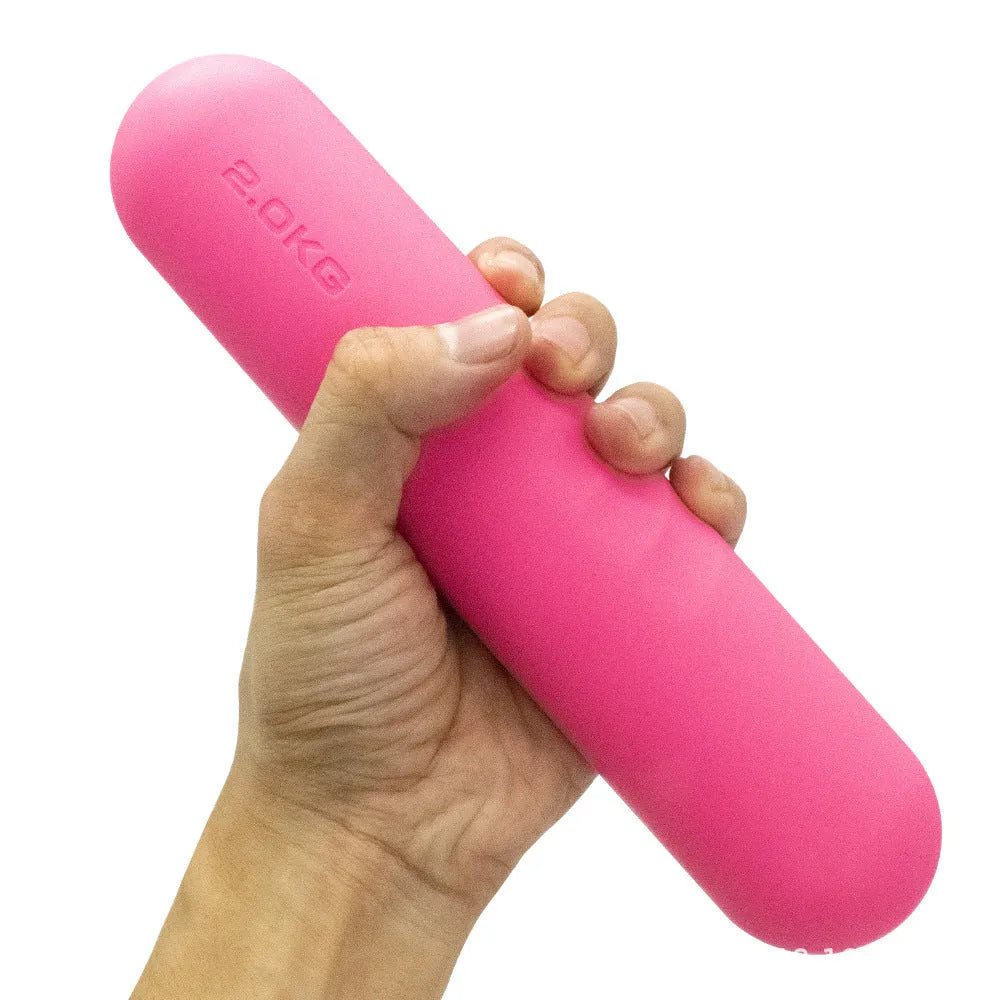 A silicone-edged, non-slip hand-drawn yoga dumbbell stick in various colours and weights.