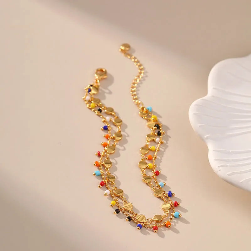 Candy colour small rice bead anklet national style women's 18K ornament KA0154