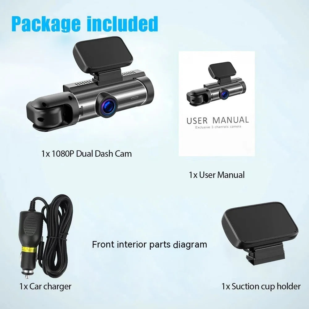 Dual-lens HD driving recorder with 3.5-inch screen for front and rear car cameras