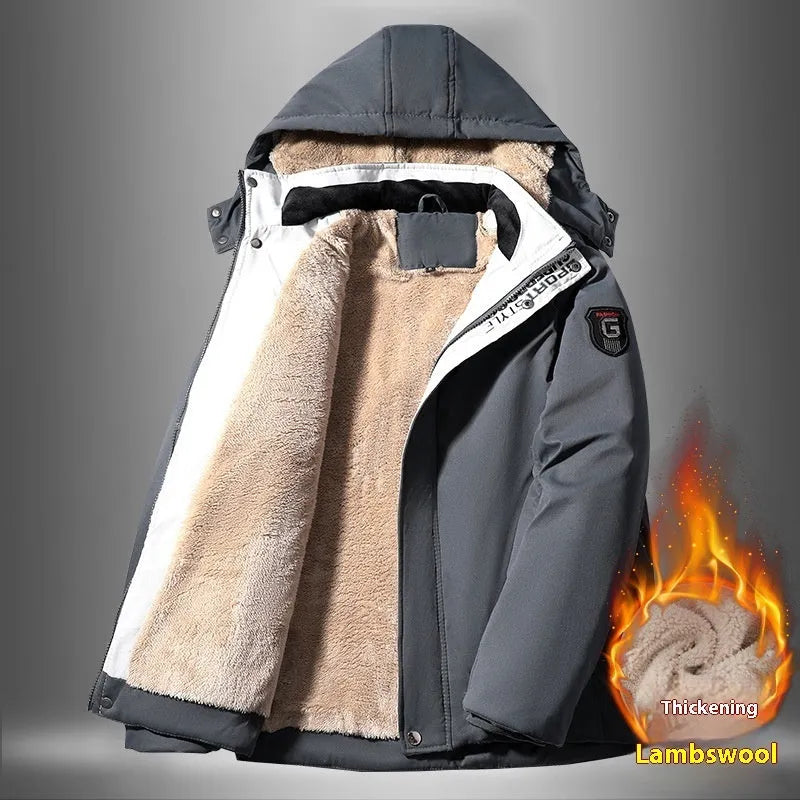 Men's thickened cotton-padded cardigan jacket, zip pockets, sizes L-8XL, black grey dark grey