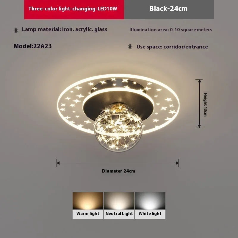 Modern ceiling lamp with three-colour LED lighting for corridors and hallways