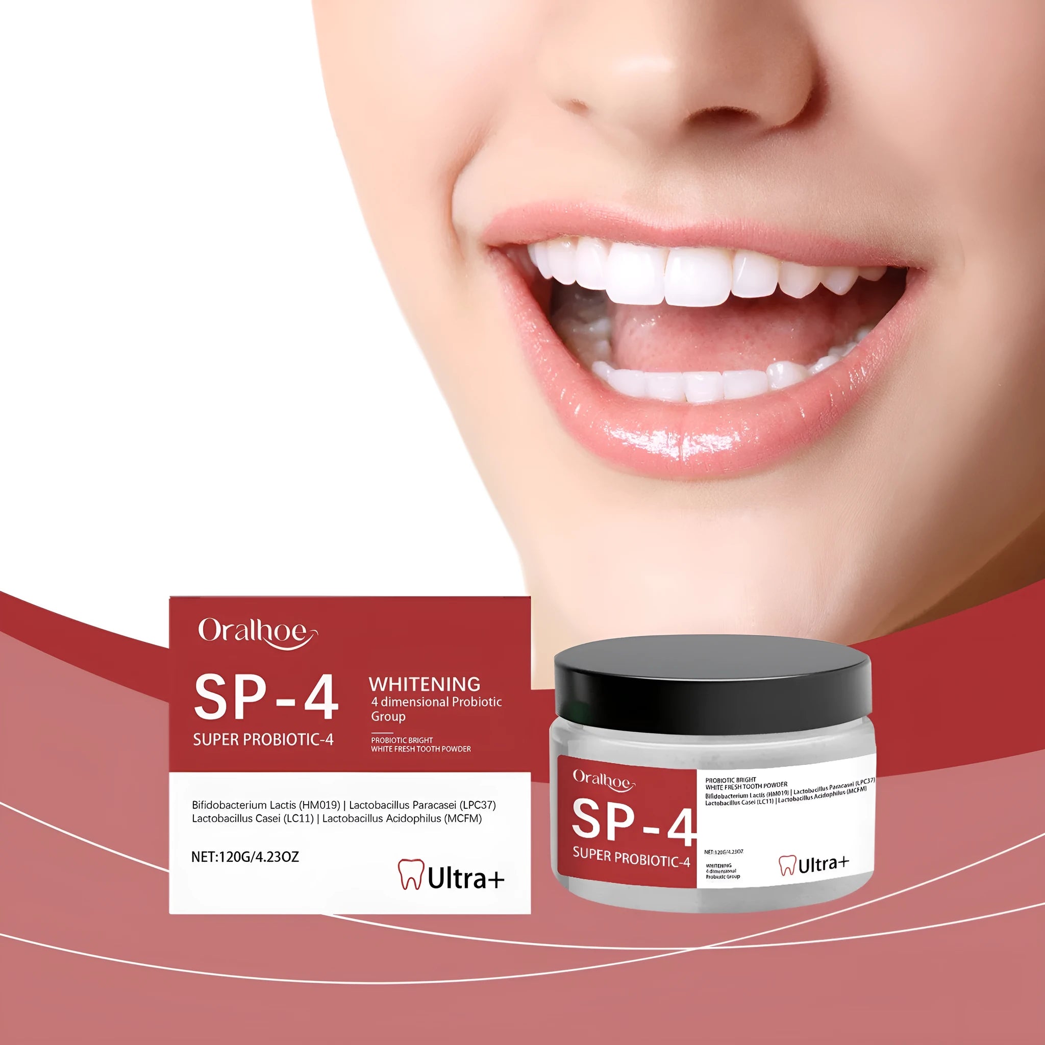 Bright White Stain Removing Tooth Powder 120g container with peppermint and sodium bicarbonate ingredients