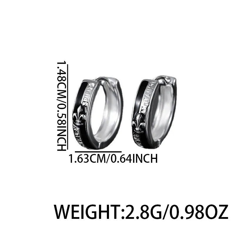 Black hip hop knight ear clip earrings for men, copper geometric ellipse pair in X189-A