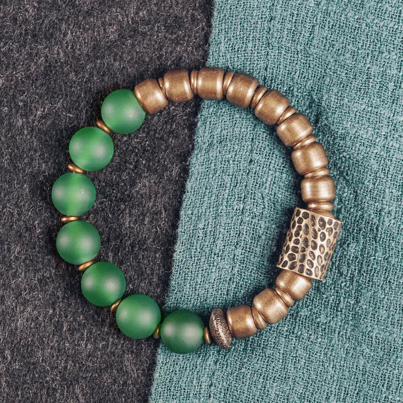 Retro style ethnic couples bracelet made from natural green and red agate stone beads.