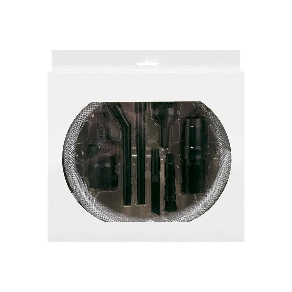 Eight-piece set of small vacuum cleaner suction heads and accessories for cleaning confined spaces
