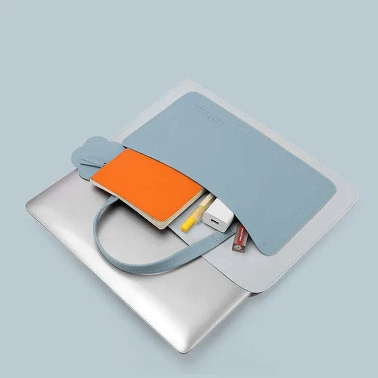 Portable waterproof PVC laptop sleeve with drawstring and soft handle in light blue, light green, or light pink