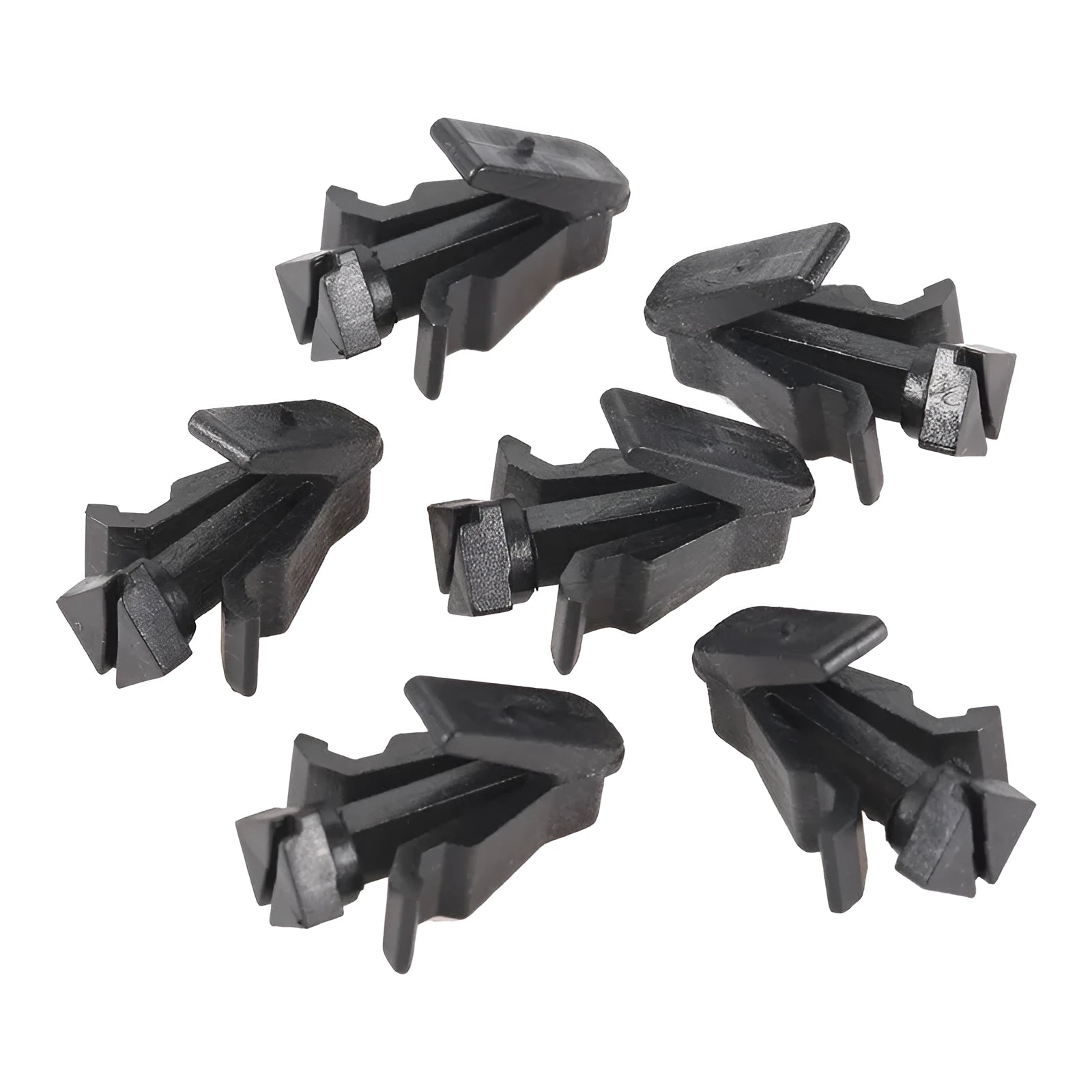 Black automotive fastener clip for Nissan bumper and grille, part number 76882-0M060.