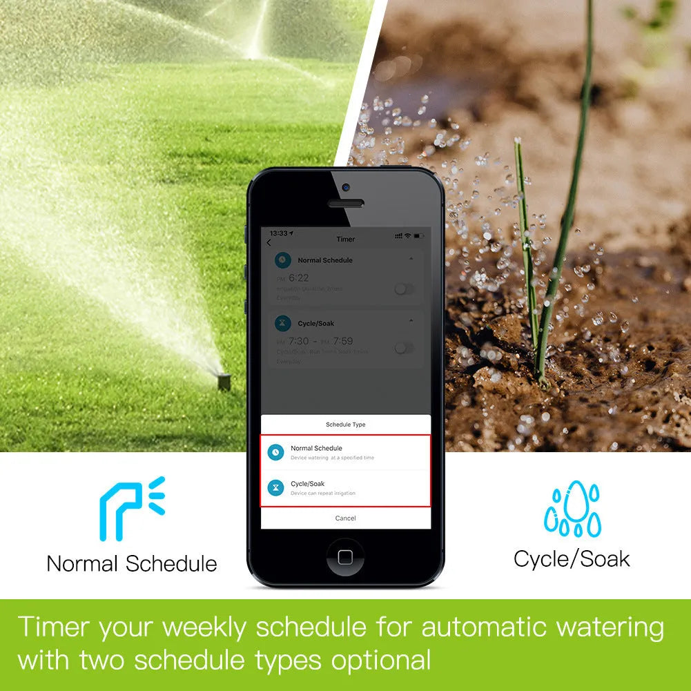 Bluetooth garden sprinkler timer with Smart Life app control on a tap