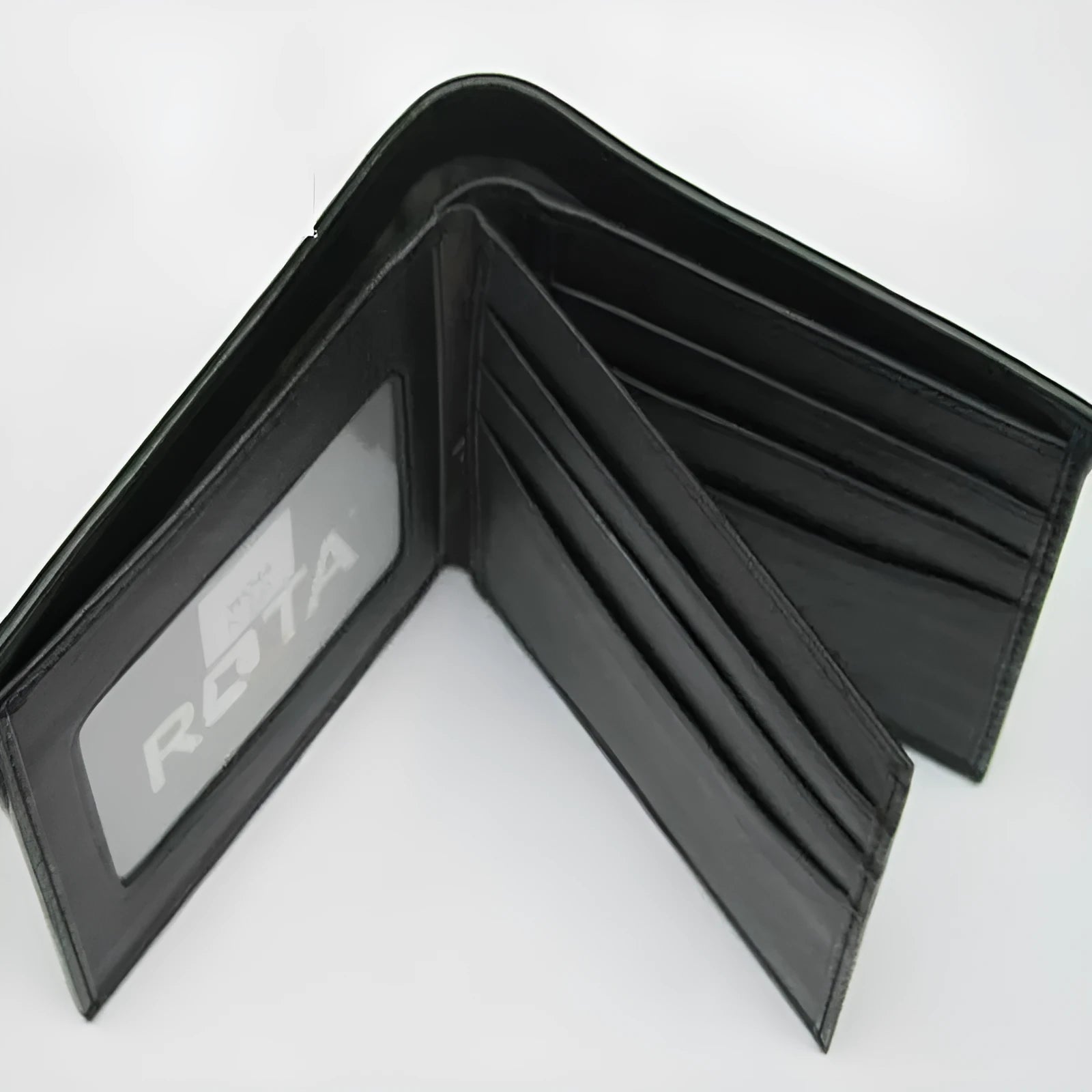 Short horizontal genuine leather cowhide wallet with pearl fishskin lining.