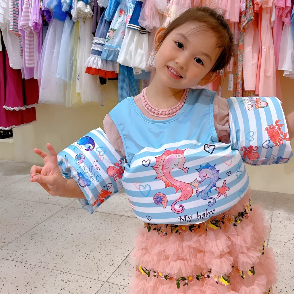 Cartoon children's lengthened arm swimming ring life jacket in colourful patterns