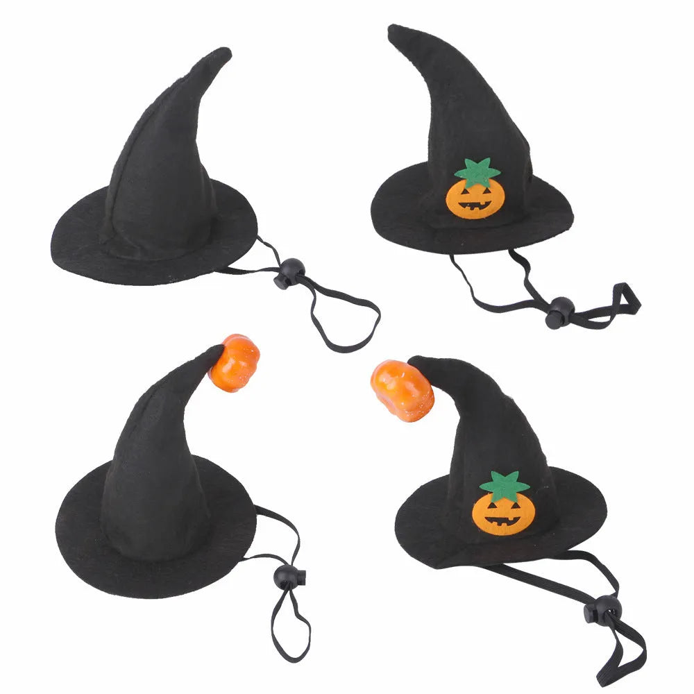 Pet cat wearing cloth Halloween pumpkin hat with embossed design details in free-size fit