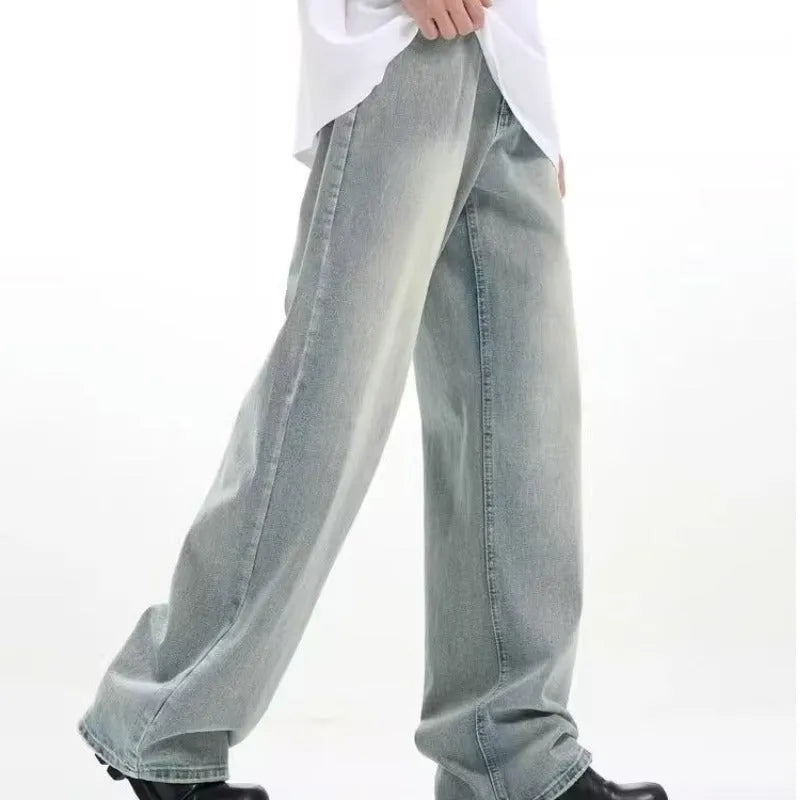Blue retro loose-fit casual trousers made from rabbit fur with an elasticated waistband.