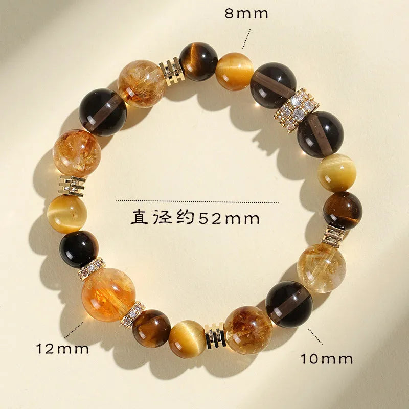 Women's natural yellow tower crystal string bead bracelet with 10mm round beads.