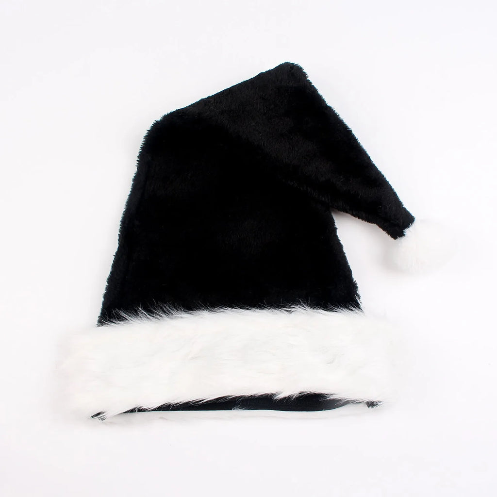 Plus-sized black plush Christmas hat with European classical styling for festive seasonal wear