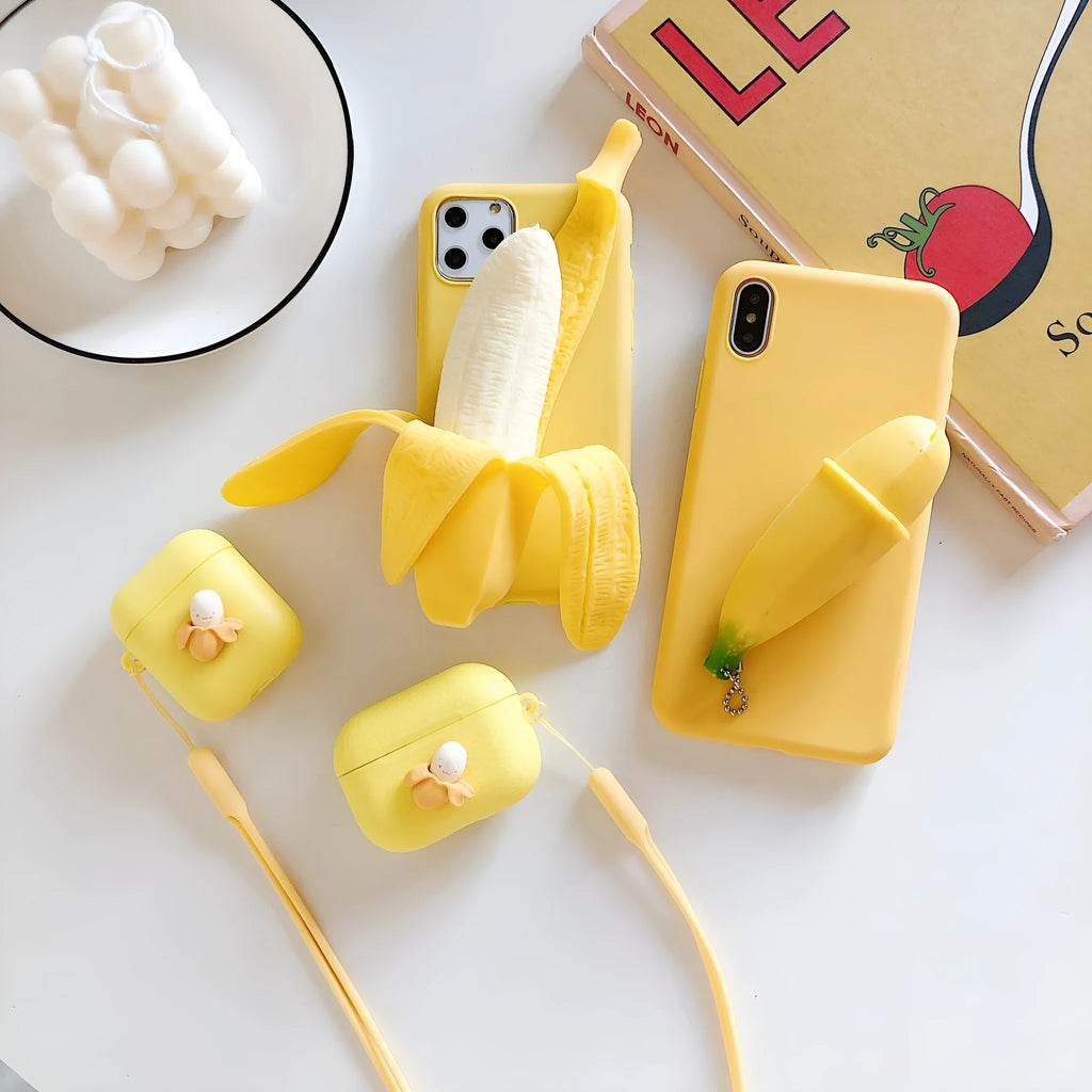 Yellow banana pattern back cover case for iPhone on a white background.