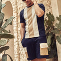 Men's two-piece cotton suit with short-sleeved top and shorts in solid colour