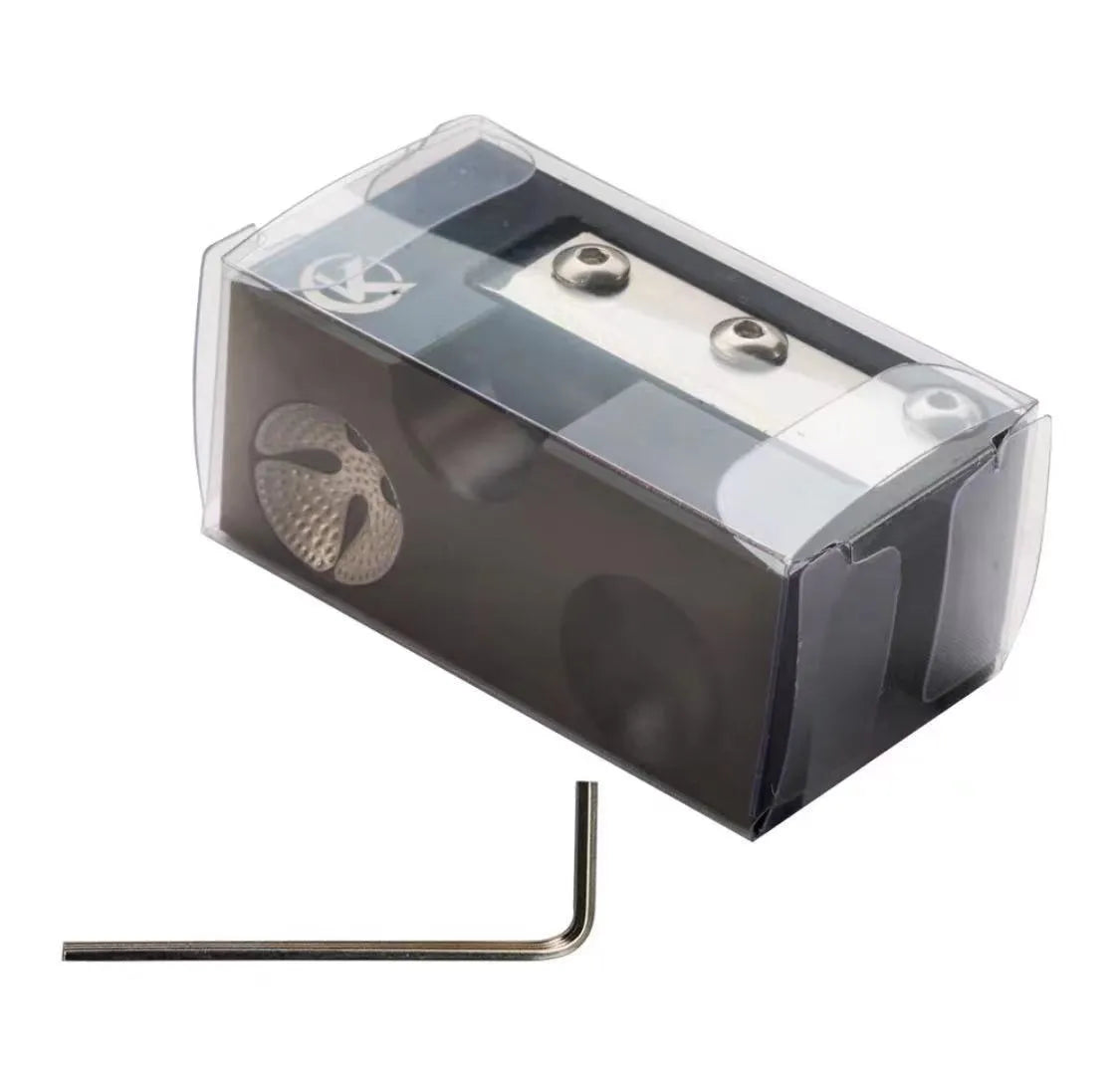Black metal billiard cue tip repair tool with mounting accessories
