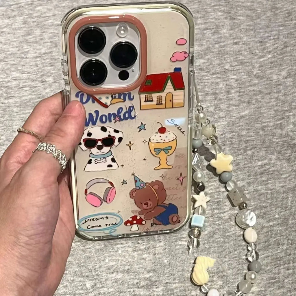 Retro cute dog party frosted phone case for iPhone 13, 14, 15, 16 Pro Max series